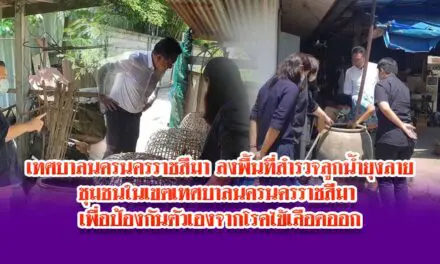 เทศบาลนครนครราชสีมา ลงพื้นที่สำรวจลูกน้ำยุงลายชุมชนในเขตเทศบาลนครนครราชสีมา เพื่อป้องกันตัวเองจากโรคไข้เลือดออก