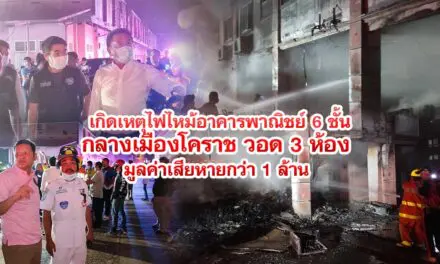 เกิดเหตุไฟไหม้อาคารพาณิชย์ 6 ชั้นกลาง เมืองโคราช 