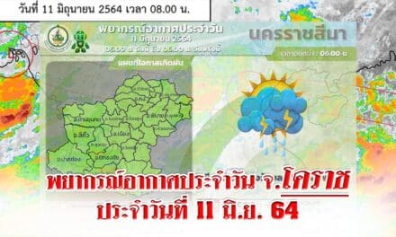 พยากรณ์อากาศประจำวัน จ.โคราช ประจำวันที่ 11 มิ.ย. 64