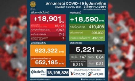 ไทยวิกฤติต่อเนื่อง! พบติดเชื้อใหม่ 18,901 ราย เสียชีวิต 147 ราย ป่วยสะสม 623,322 ราย
