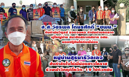 ส.ส.วัชรพล โตมรศักดิ์ “ชพน.”  กับกำนันวิฑูรย์ รอดจอหอ กำนันตำบลตลาด  ผู้ใหญ่บ้าน สมาชิกสภาเทศบาล อสม. มอบปฏิทินให้กับพี่น้องชาว หมู่บ้านสุรนารีวิลเลจ